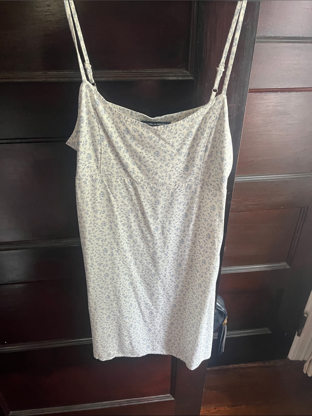 Brandy Melville Cream Mini Slip Dress with Light Blue Floral